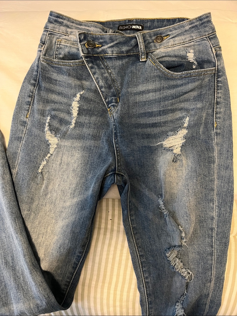 Fashion Nova Distressed Light Blue Skinny Jeans